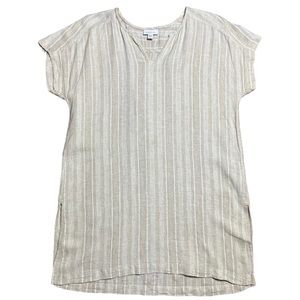 Pure Jill Linen Natural Tone Striped V-Neck Tunic Top Sz XS Petite